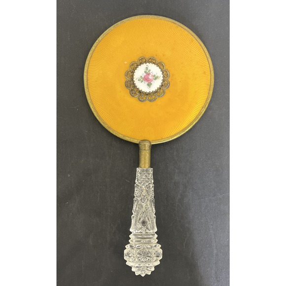 Vintage Hand Mirror Stunning Crystal Handles ~ Rose Design on face FS Charity - Picture 4 of 7